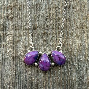 Purple Mojave Gemstone Teardrop Pendant Sterling Silver Necklace